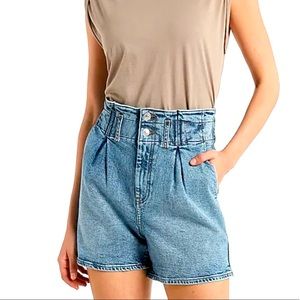 EXPRESS Super High Waisted Paperbag Stretch Waist Jean Shorts